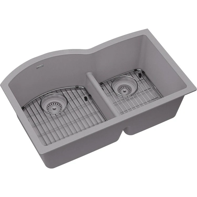 Kitchen Sink Quartz Classic 33 x 22 Inch Double Bowl Offset 60/40; Aqua Divide; Sink Kit White Undermount - Frankwebs