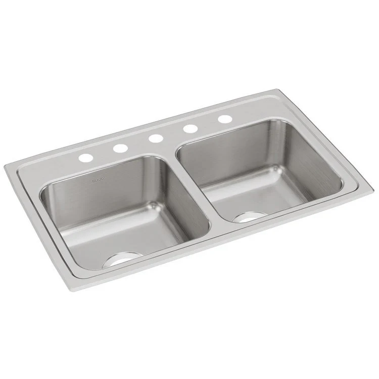 Kitchen Sink Lustertone Classic 29 x 18 Inch Double Bowl Equal 5 Hole Lustrous Satin Drop-In Stainless Steel Drain Location Center Bottom Only Pads - Frankwebs