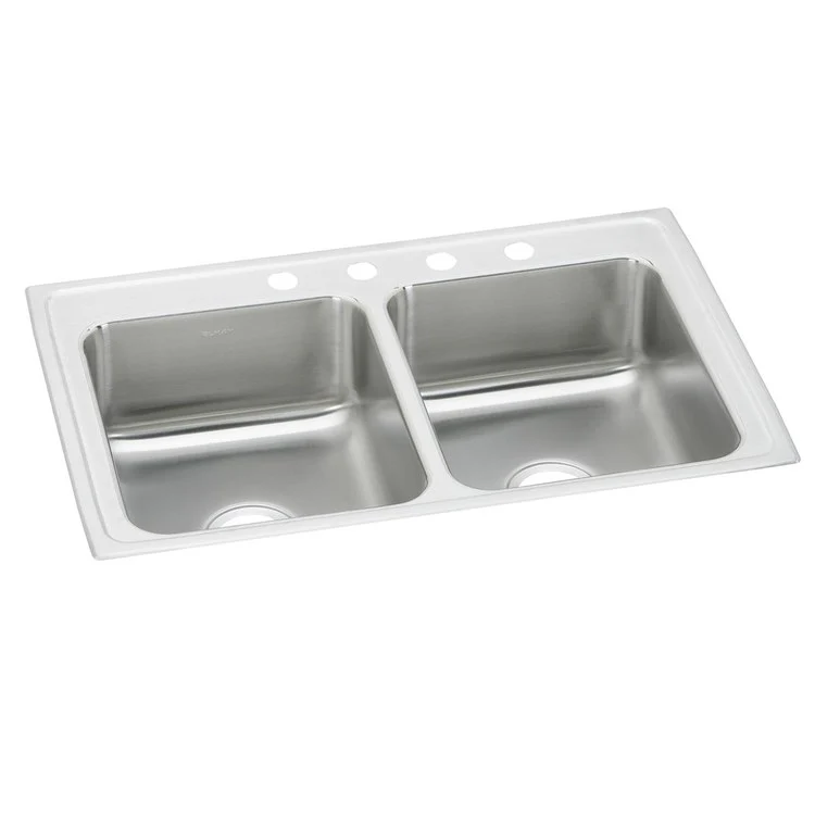 Kitchen Sink Celebrity 33 x 19.5 Inch Double Bowl Equal Brushed Satin Drop-In Drain Location Center Bottom Only Pads - Frankwebs