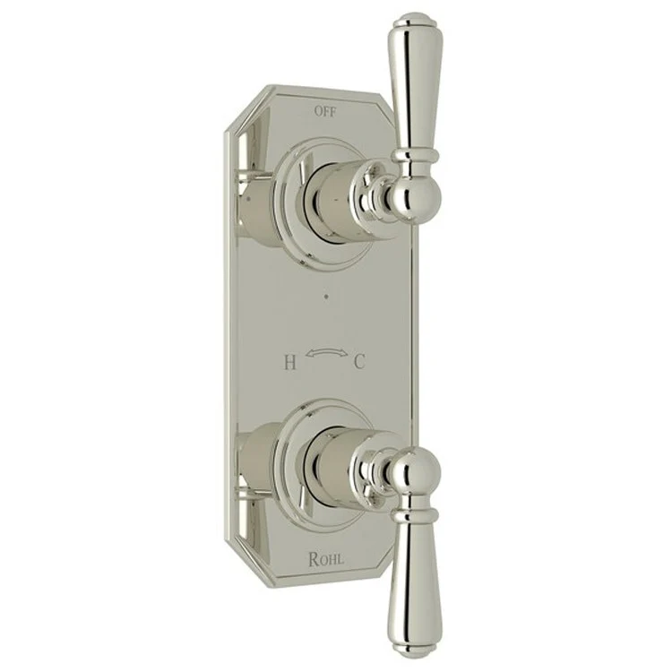 Thermostatic Trim Edwardian 1/2 Inch with Diverter Flat Edge 2 Lever Polished Nickel Brass - Frankwebs