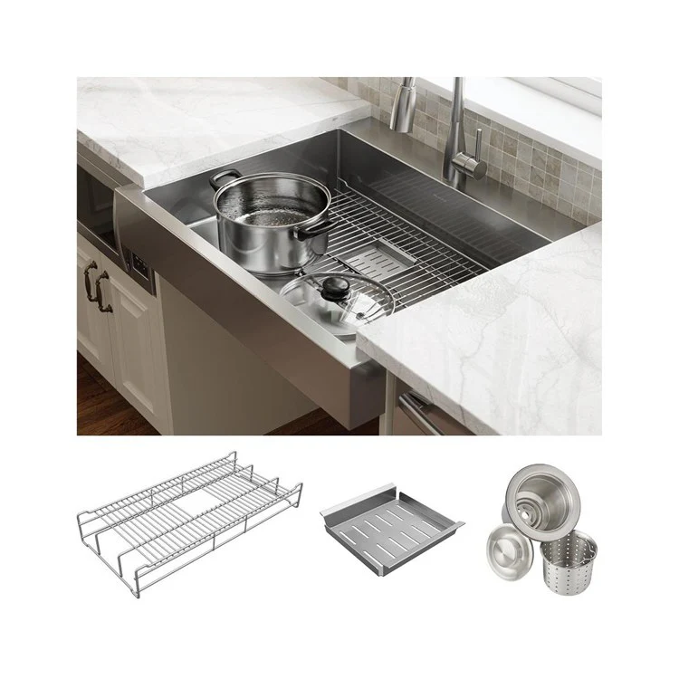 Kitchen Sink Dart Canyon 33 x 27.25 Inch Single Bowl Workstation ADA Polished Satin Farmhouse Rectangle Drain Location Rear Center Depth 9-2/3 Inch Full Spray Sides and Bottom with Sides and Bottom Pads Work Shelf - Frankwebs