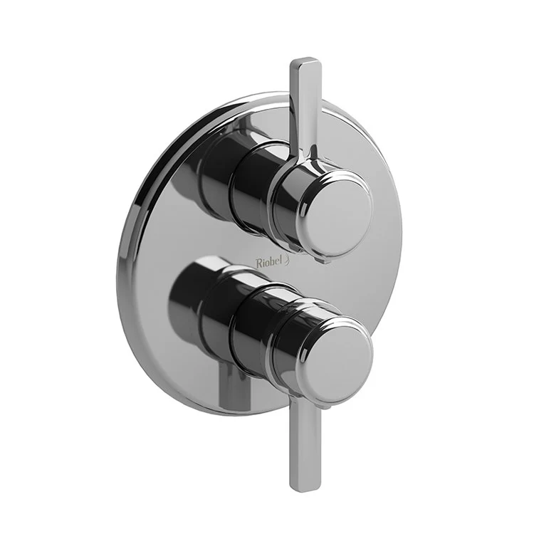 Thermostatic Valve Momenti Pressure Balance System Round 4-Way 2 J-Shaped Polished Nickel/Black ADA 7-1/8W x 7-1/8H Inch - Frankwebs
