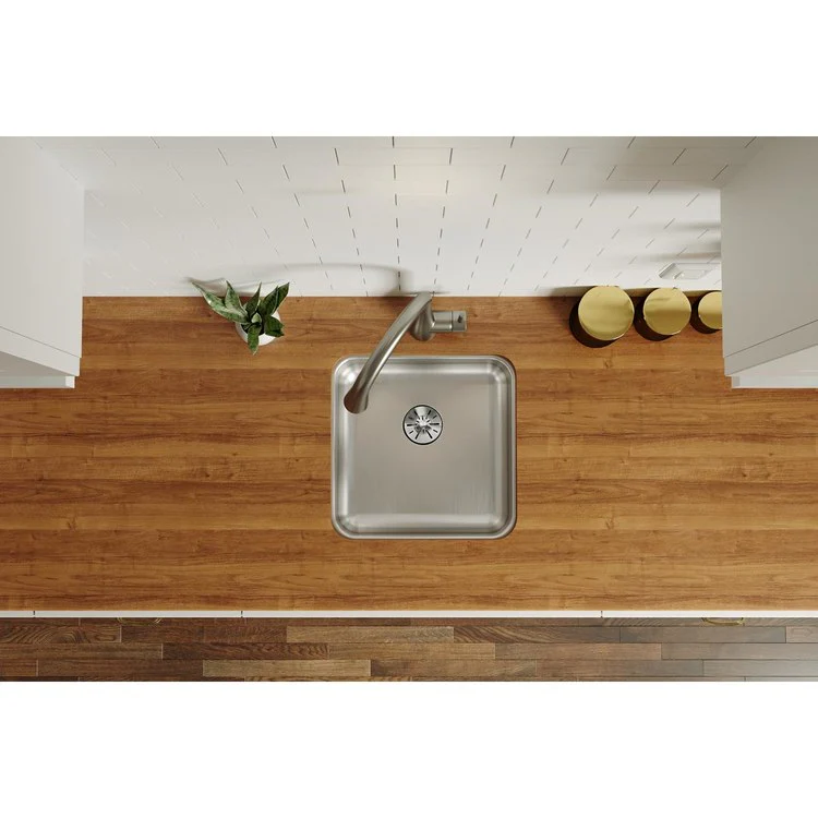 Kitchen Sink Lustertone Classic 16.5 x 16.5 Inch Single Bowl with Perfect Drain ADA Lustrous Satin Undermount Square Drain Location Rear Center Depth 6-7/8 Inch Bottom Only Pads - Frankwebs