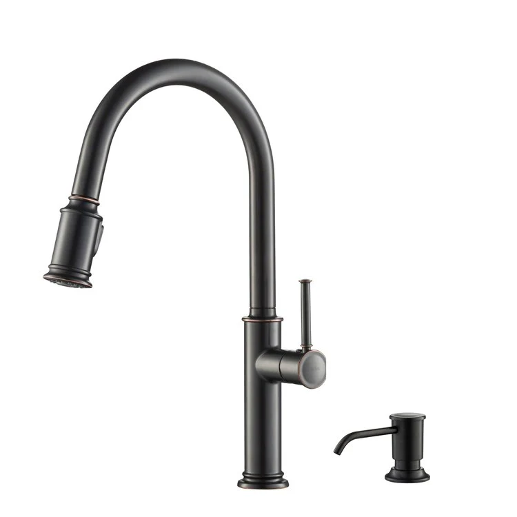 Sellette Single Handle Pull Down Kitchen Faucet with Deck Plate and Soap Dispenser - Frankwebs