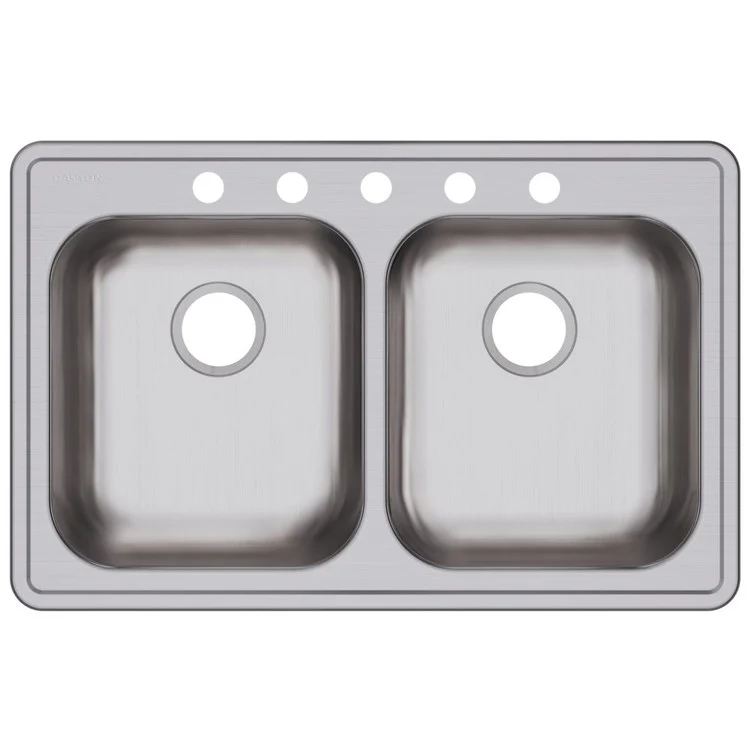 Kitchen Sink Dayton 33 x 21.25 Inch Double Bowl Equal 5 Hole ADA Satin Top Mount Rectangle Drain Location Rear Center Depth 5-3/8 Inch Bottom Only Pads - Frankwebs
