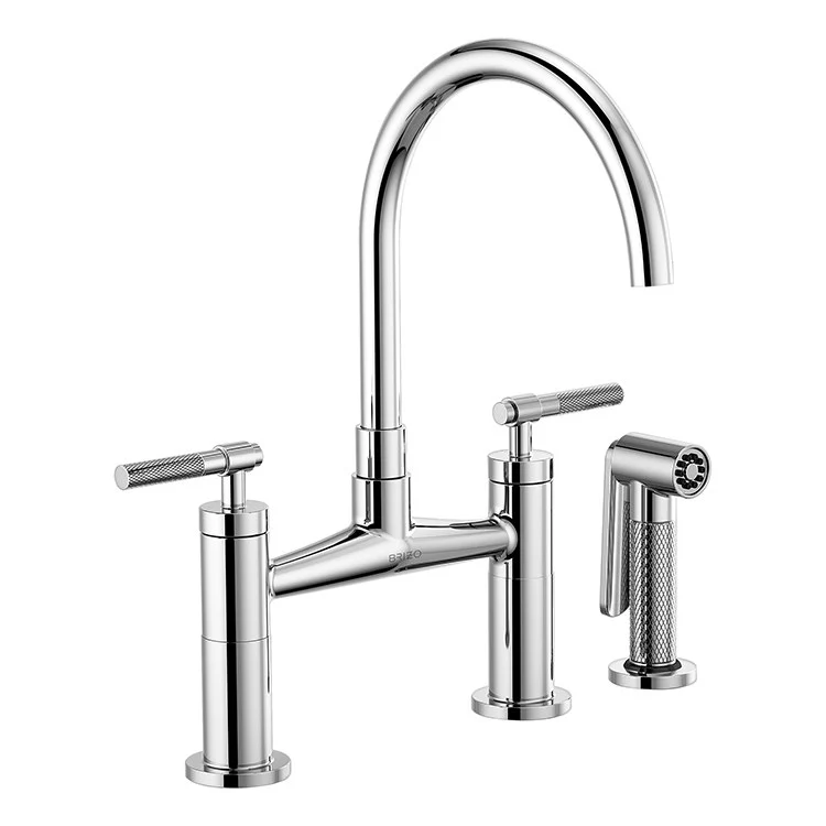 Litze Two Handle Kitchen Bridge Faucet with High-Arc Spout/Knurled Handle/Side Sprayer - Frankwebs