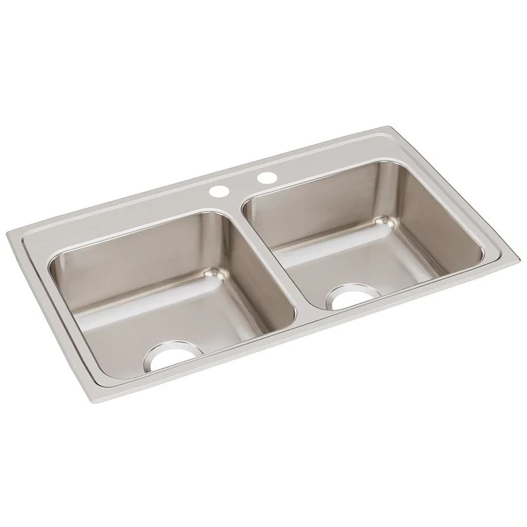 Kitchen Sink Lustertone Classic 33 x 19.5 Inch Double Bowl Equal MR2 Hole Lustrous Satin Drop-In Stainless Steel Drain Location Center Bottom Only Pads - Frankwebs