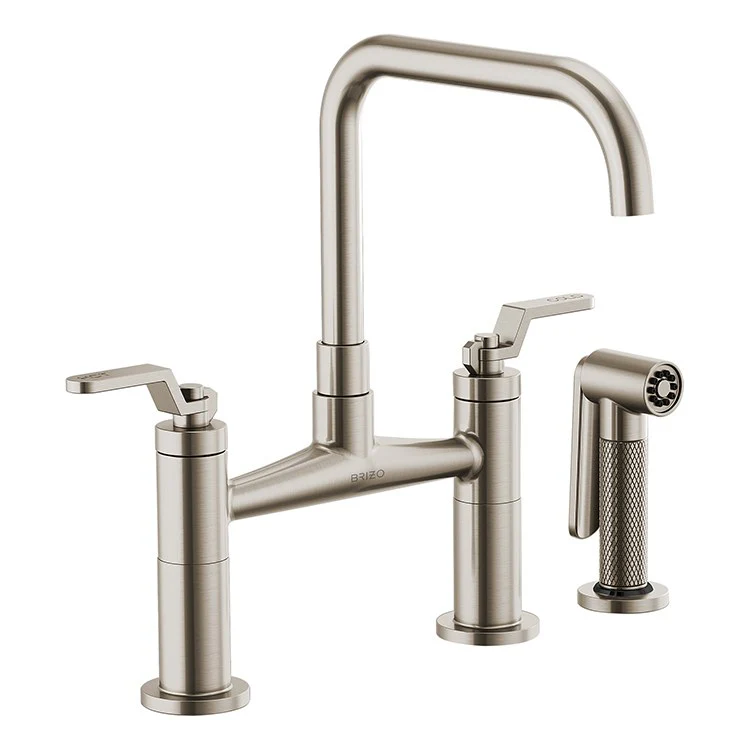 Litze Two Handle Kitchen Bridge Faucet with Square Spout/Industrial Handle/Side Sprayer - Frankwebs