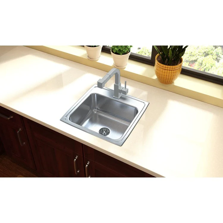 Kitchen Sink Lustertone Classic 19.5 x 19 Inch Single Bowl with Perfect Drain MR2 Hole Lustrous Satin Drop-In Stainless Steel Drain Location Center Bottom Only Pads - Frankwebs