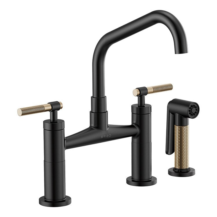Litze Two Handle Kitchen Bridge Faucet with Angled Spout/Knurled Handle/Side Sprayer - Frankwebs