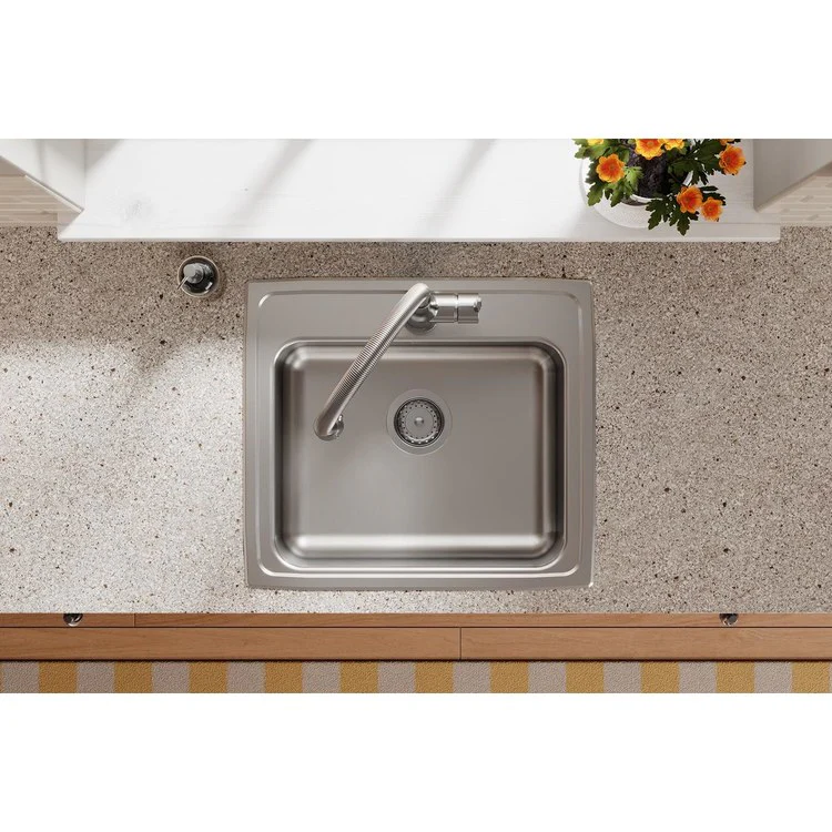 Kitchen Sink Lustertone Classic 22 x 19.5 Inch Single Bowl ADA Lustrous Satin Drop-In Rectangle Drain Location Rear Center Depth 6-1/2 Inch Bottom Only Pads - Frankwebs