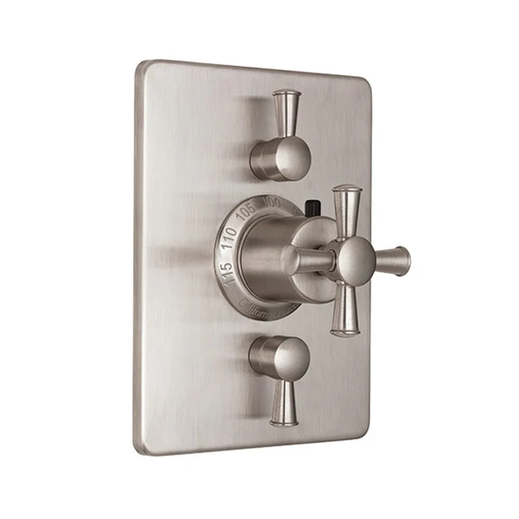 Thermostatic Trim Miramar Rectangular with Dual Volume Control 3 Cross Polished Nickel Brass - Frankwebs