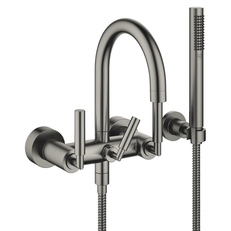 Tub Filler TARA Mixer for Wall Mount with Handshower 5-7/8 Inch Spread 3 Lever Brushed Dark Platinum - Frankwebs