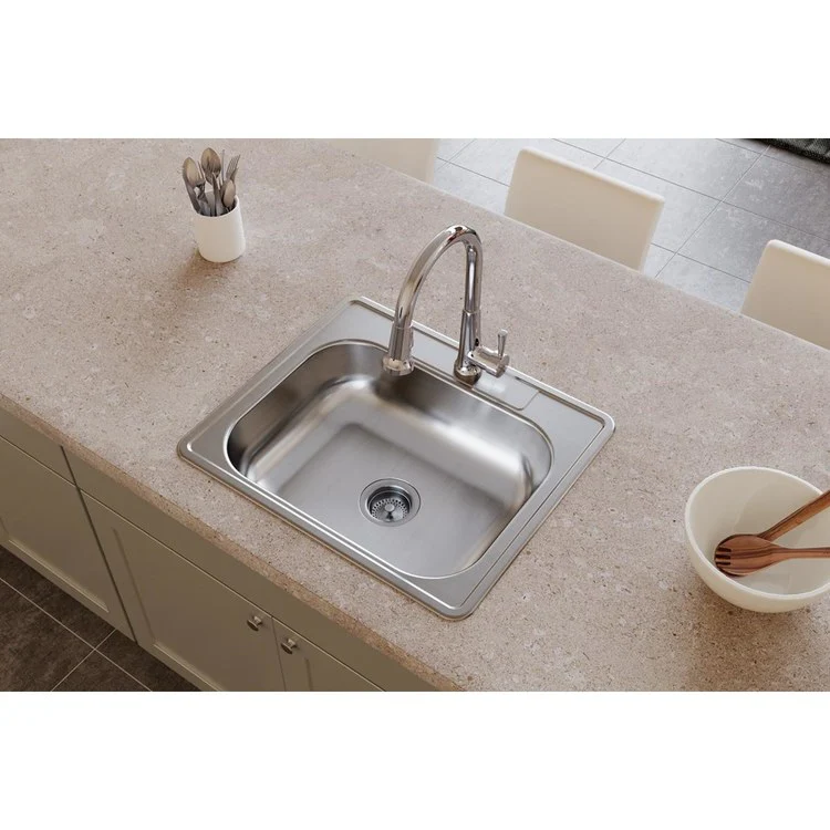 Kitchen Sink Dayton 25 x 21.25 Inch Single Bowl 3 Hole ADA Satin Drop-In Rectangle Drain Location Center Depth 6-4/7 Inch Bottom Only Pads - Frankwebs
