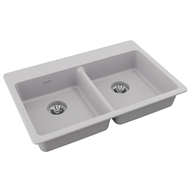 Kitchen Sink Quartz Classic 33 x 22 Inch Double Bowl with Perfect Drain ADA Greystone Drop-In Rectangle Drain Location Rear Center Depth 5-1/2 Inch - Frankwebs