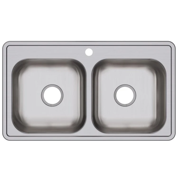 Kitchen Sink Dayton 33 x 19 Inch Double Bowl Equal 1 Hole ADA Satin Drop-In Rectangle Drain Location Center Depth 6-4/9 Inch Bottom Only Pads - Frankwebs