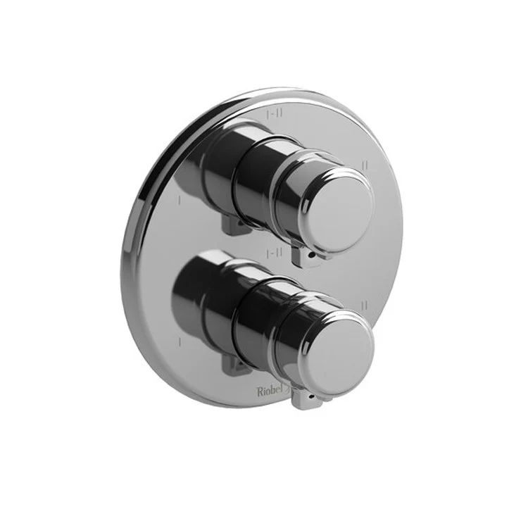 Thermostatic and Pressure Balance Valve Trim Momenti 3/4 Inch Round 4-Way 6 Function 2 J-Shaped Chrome/Black ADA 10.0 Gallons per Minute - Frankwebs