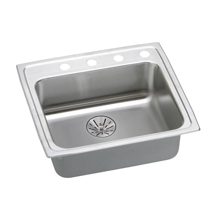 Kitchen Sink Lustertone Classic 25 x 21.25 Inch Single Bowl with Perfect Drain 1 Hole ADA Lustrous Satin Drop-In Rectangle Drain Location Rear Center Depth 6-1/2 Inch Includes 1000001245 Template 1 LKPD1 Perfect Drain Strainer Bottom Only Pads - Frankwebs