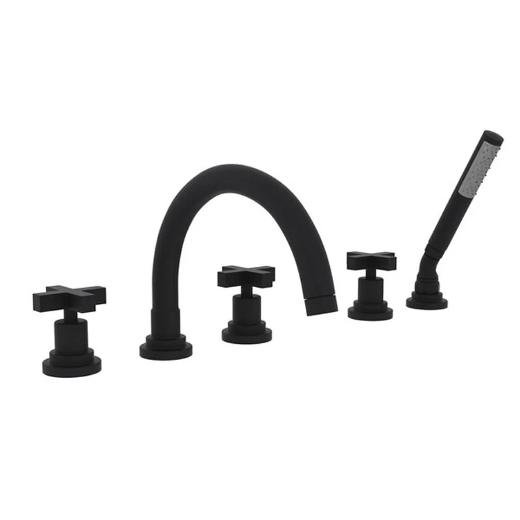 Tub Filler Lombardia Deck Mount with Handshower 3 Cross C-Spout Matte Black - Frankwebs