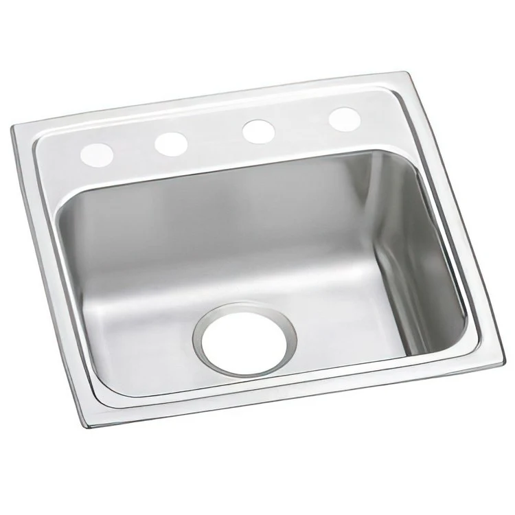 Kitchen Sink Lustertone Classic 19.5 x 19 Inch Single Bowl OS4 Hole ADA Lustrous Satin Drop-In Rectangle Drain Location Rear Center Depth 4 Inch Bottom Only Pads - Frankwebs