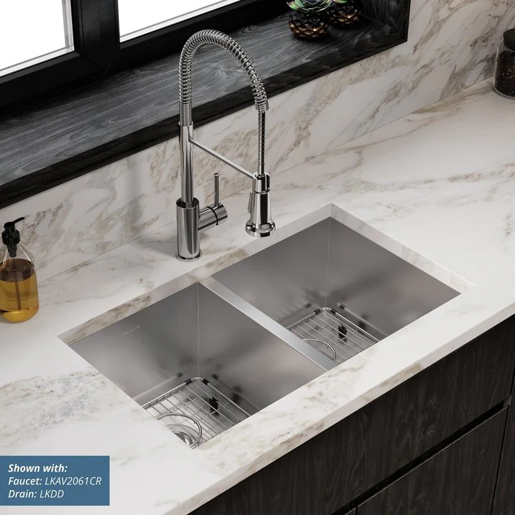 Sink Kit Crosstown Equal 30.75 x 18.5 Inch Double Bowl Polished Satin Two Bottom Grids Two Strainer Drain Cleanser Towel Cloth Bag - Frankwebs