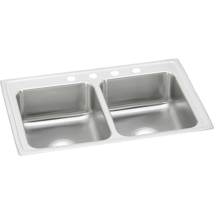 Kitchen Sink Lustertone Classic 37 x 22 Inch Double Bowl 1 Hole Lustrous Highlighted Satin Top Mount Stainless Steel Drain Location Center Full Spray Sides and Bottom - Frankwebs