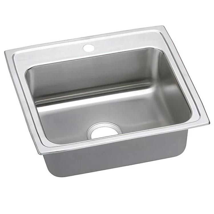 Kitchen Sink Lustertone Classic 25 x 21.25 Inch Single Bowl 1 Hole ADA Lustrous Highlighted Satin Top Mount Rectangle Drain Location Rear Center Depth 5 Inch Quick Clip Mounting System Full Spray Sides and Bottom - Frankwebs