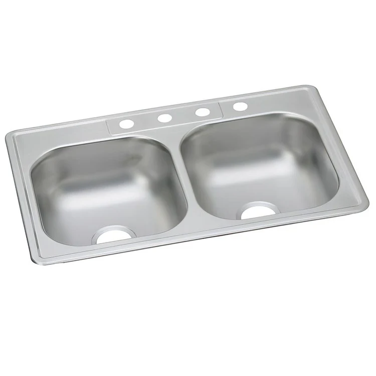 Kitchen Sink Dayton 33 x 22 Inch Double Bowl Equal 2 Hole Satin Top Mount Drain Location Center Bottom Only Spray - Frankwebs