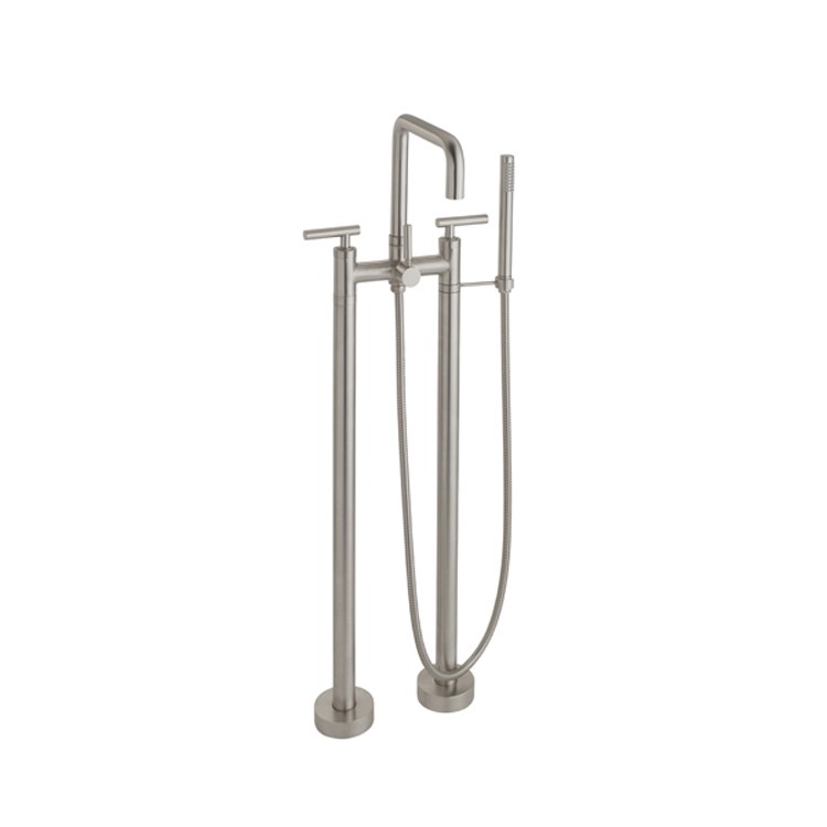 Tub Filler Bolsa Contemporary Floor Mount with Handshower 7 Inch Spread 3 Series 66 Lever ADA Bella Terra Bronze 2 Hole - Frankwebs