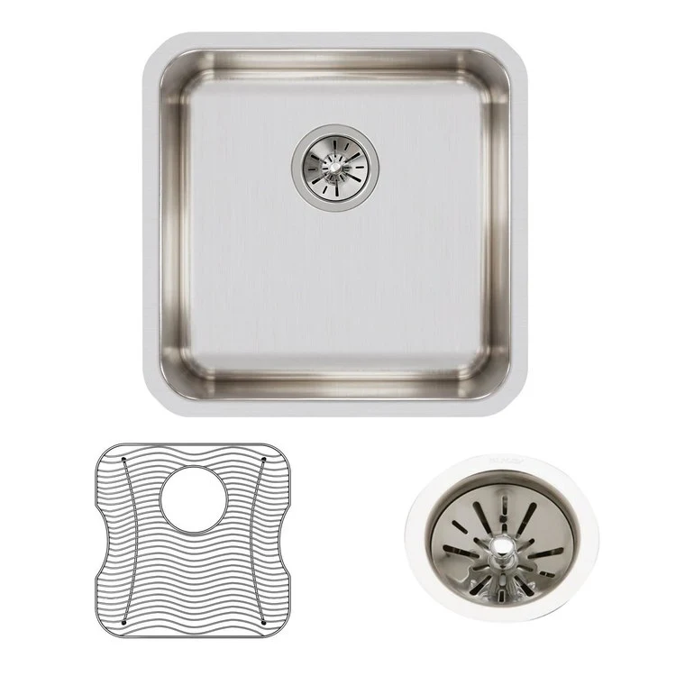 Kitchen Sink Lustertone Classic 18.5 x 18.5 Inch Single Bowl Kit Lustrous Satin Undermount Drain Location Rear Center - Frankwebs