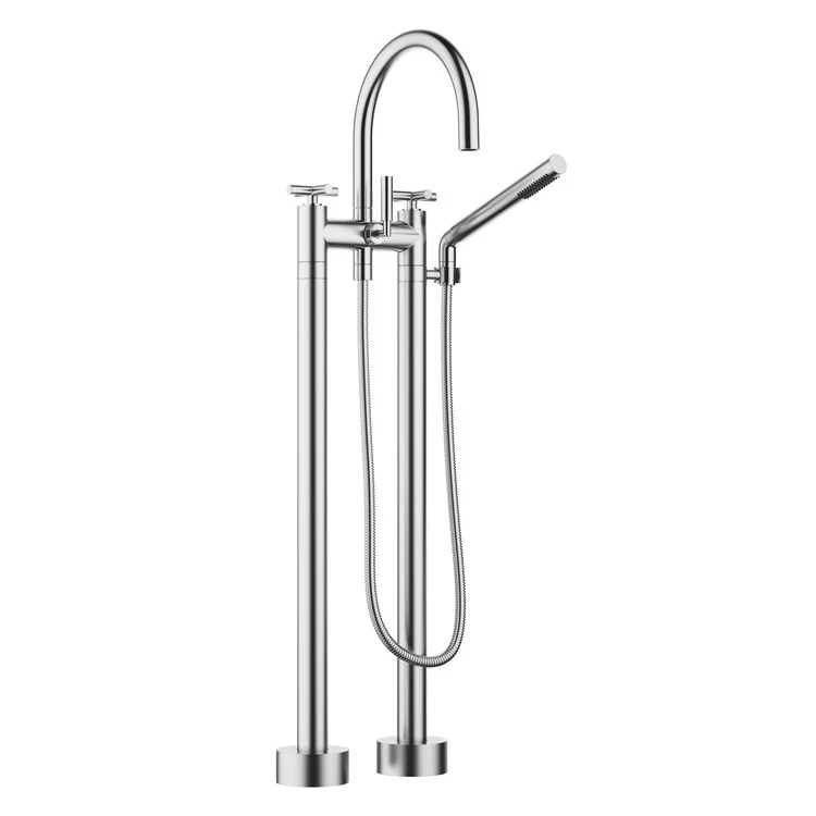 Tub Filler TARA Freestanding Mixer with Handshower 5-7/8 Inch Spread 3 Cross/Lever Brushed Chrome - Frankwebs
