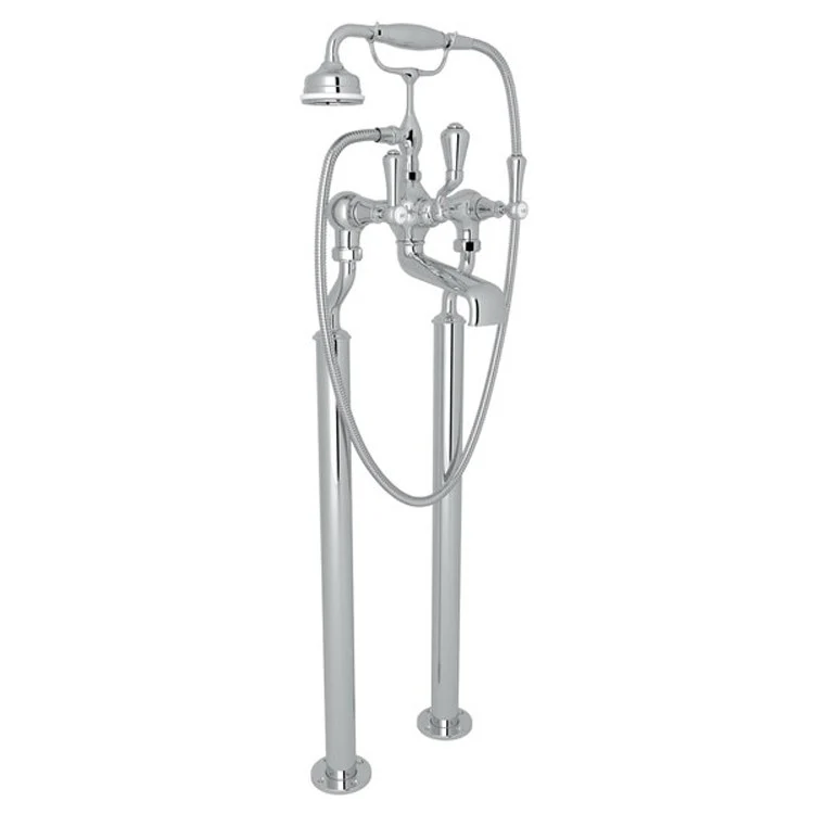 Tub Filler Georgian Era Exposed Floor Mount with Handshower 8 Inch Spread 3 White Porcelain Lever Polished Chrome - Frankwebs