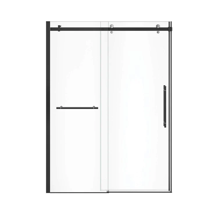 Shower Door Vela Sliding with Towel Bar 59L x 78-3/4H Inch Matte Black/Brushed Nickel Clear 5/16 Inch 56-1/2 to 59x78-3/4 Inch - Frankwebs