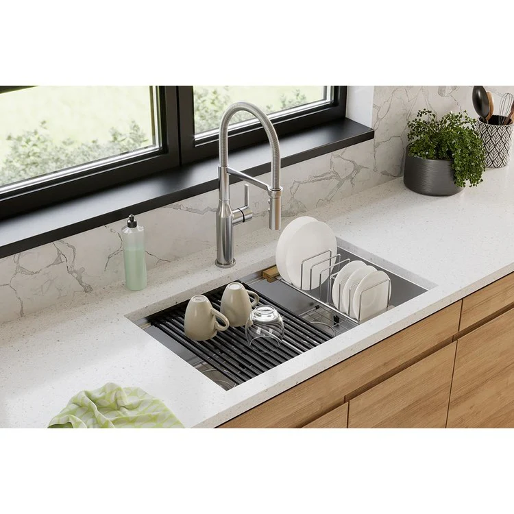 Kitchen Sink Crosstown 31.5 x 18.5 Inch Double Bowl Equal Kit with Aqua Divide Polished Satin Undermount - Frankwebs