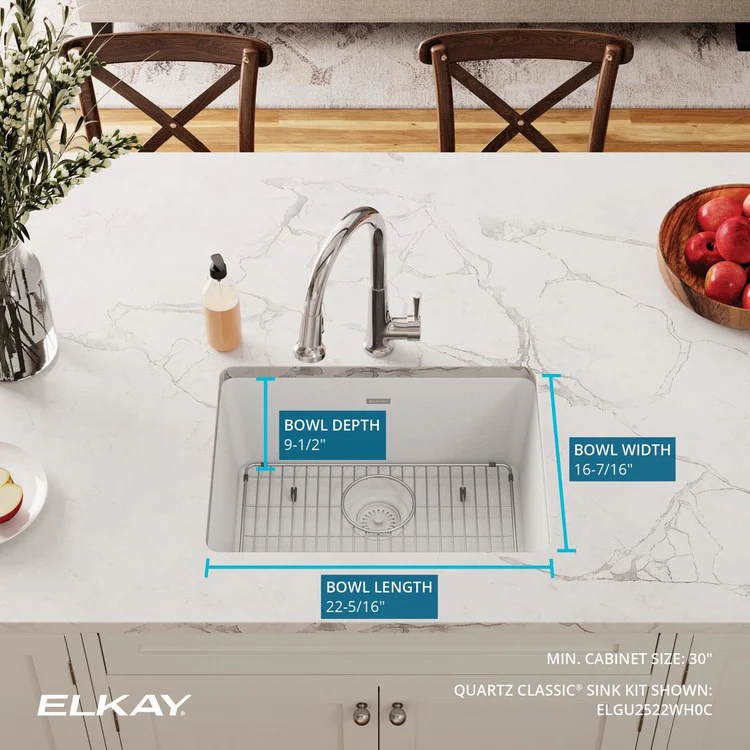 Sink Kit Quartz Classic 24.625 x 18.5 Inch Single Bowl White Bottom Grid Drain Cleaning Kit - Frankwebs