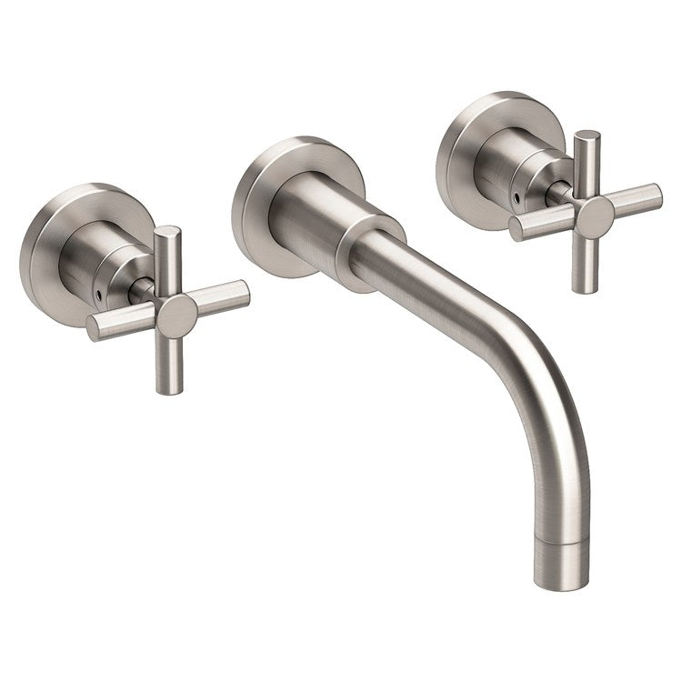 East Linear Two Handle Wall-Mount Bathroom Faucet with Cross Handles - French Gold - Frankwebs