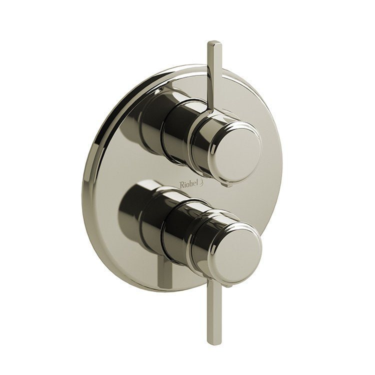 Thermostatic Valve Momenti Pressure Balance System Round 4-Way 2 Lever Polished Nickel/Black ADA 7-1/8W x 7-1/8H Inch - Frankwebs