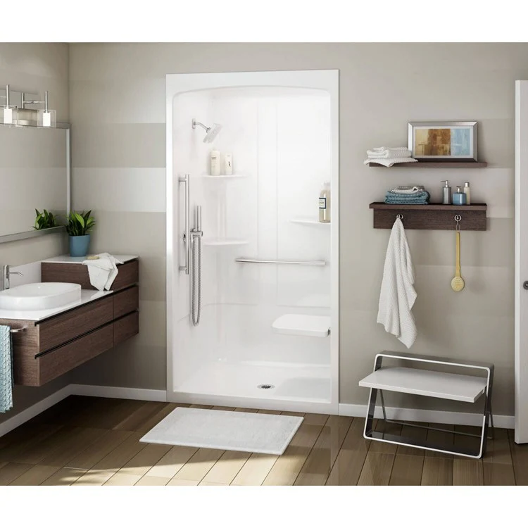 Shower Allia Rectangular White 48 x 34 Inch Acrylic Less Seat Center Drain - Frankwebs