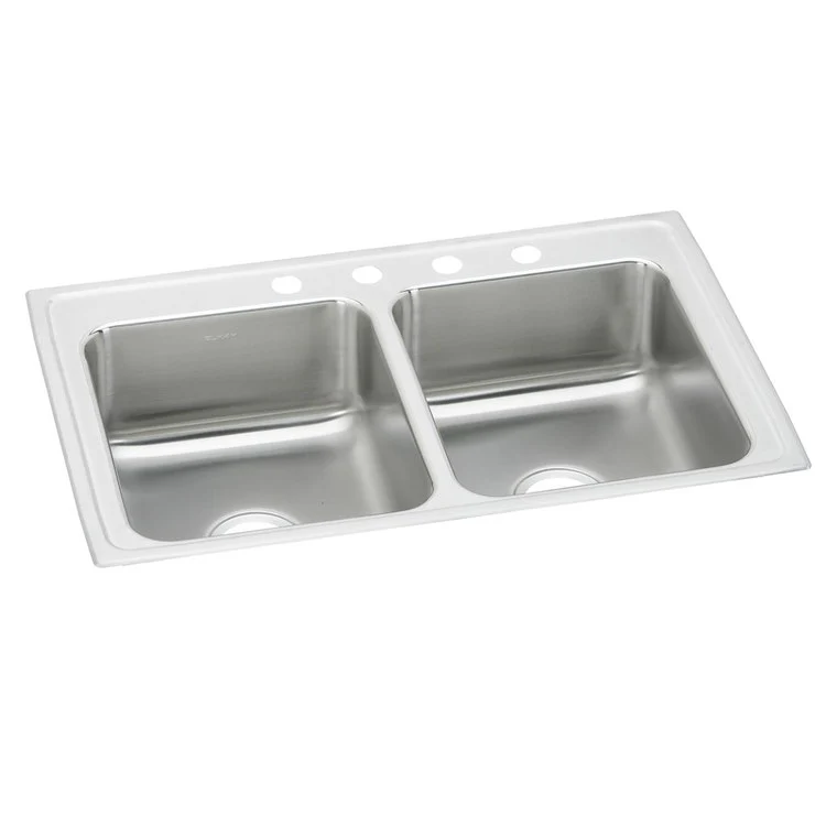 Kitchen Sink Lustertone Classic 43 x 22 Inch Double Bowl Equal MR2 Hole Lustrous Satin Drop-In Stainless Steel Drain Location Center Bottom Only Pads - Frankwebs