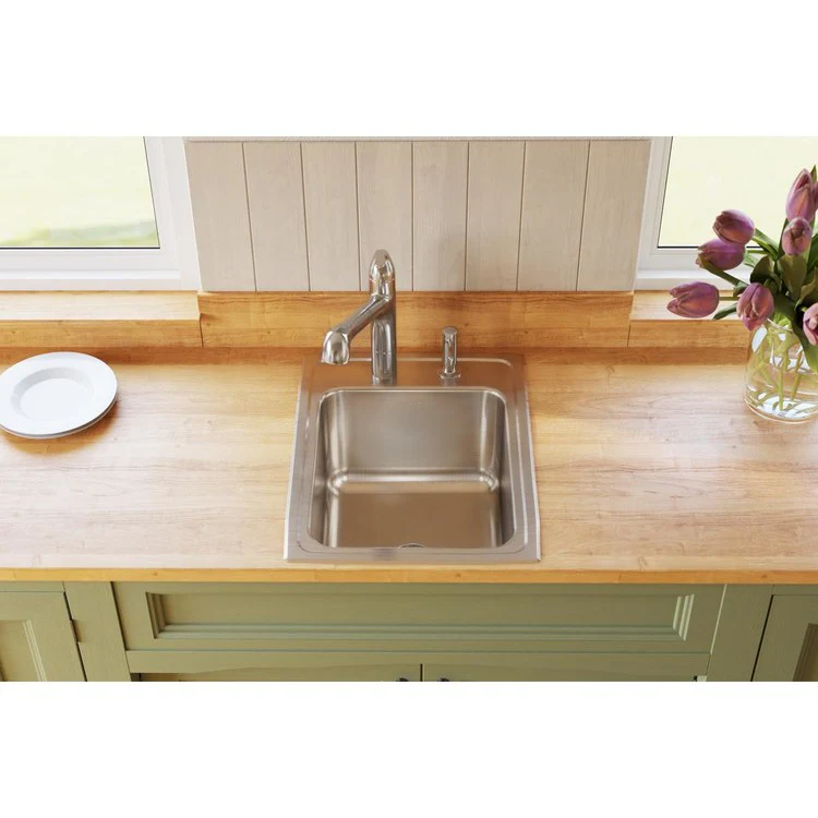 Kitchen Sink Lustertone Classic 17 x 22 Inch Single Bowl with Perfect Drain MR2 Hole Lustrous Satin Drop-In - Frankwebs