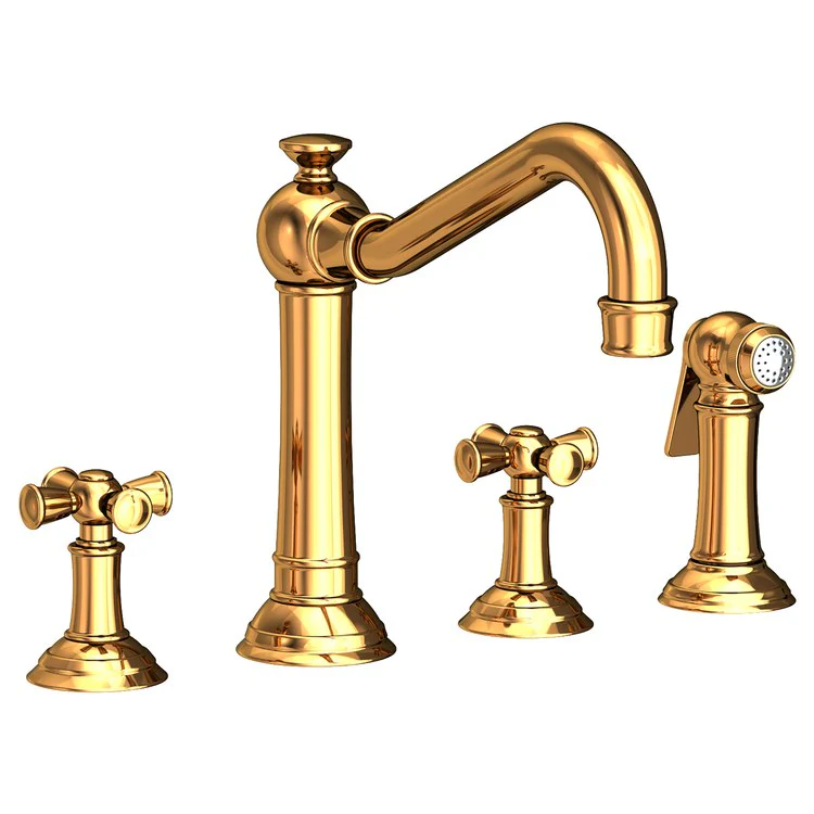 Kitchen Faucet Jacobean Widespread 8 Inch Spread 2 Cross ADA French Gold PVD Sidespray Spout Height 6 Inch 1.8 Gallons per Minute - Frankwebs