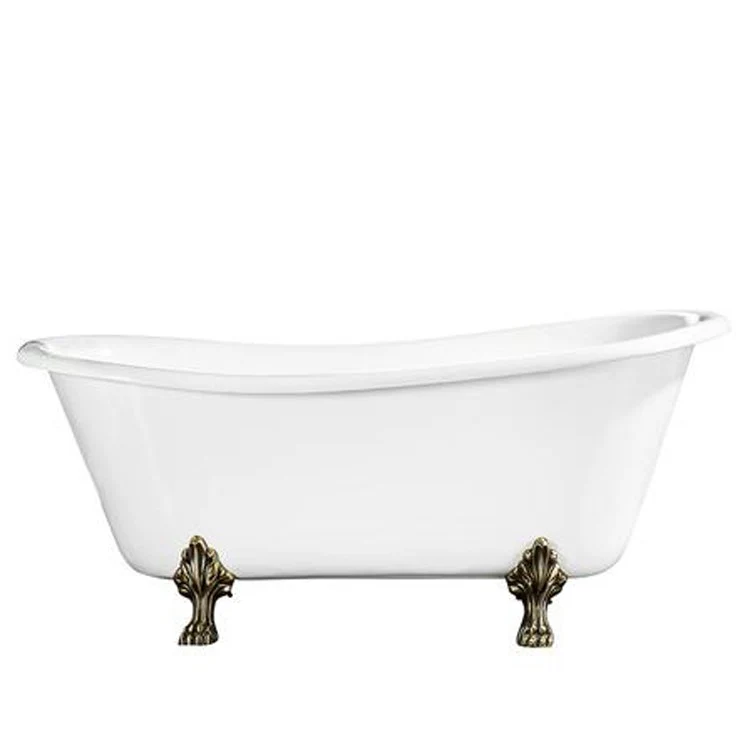 Freestanding Tub Kirkland 67 Inch Slipper Oval Cast Iron White/Polished Chrome Lion Paw Feet No Faucet Holes - Frankwebs