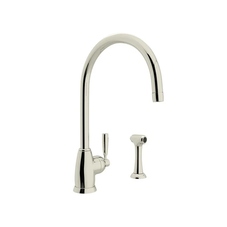 Kitchen Faucet Holborn Contemporary 1 Lever Polished Nickel Swivel C-Spout 2 Hole 1.8 Gallons per Minute - Frankwebs
