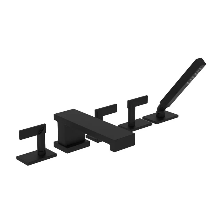 Roman Tub Trim Metro Deck Mount with Handshower 3 Lever Midnight Chrome ADA 8 Inch Spread - Frankwebs