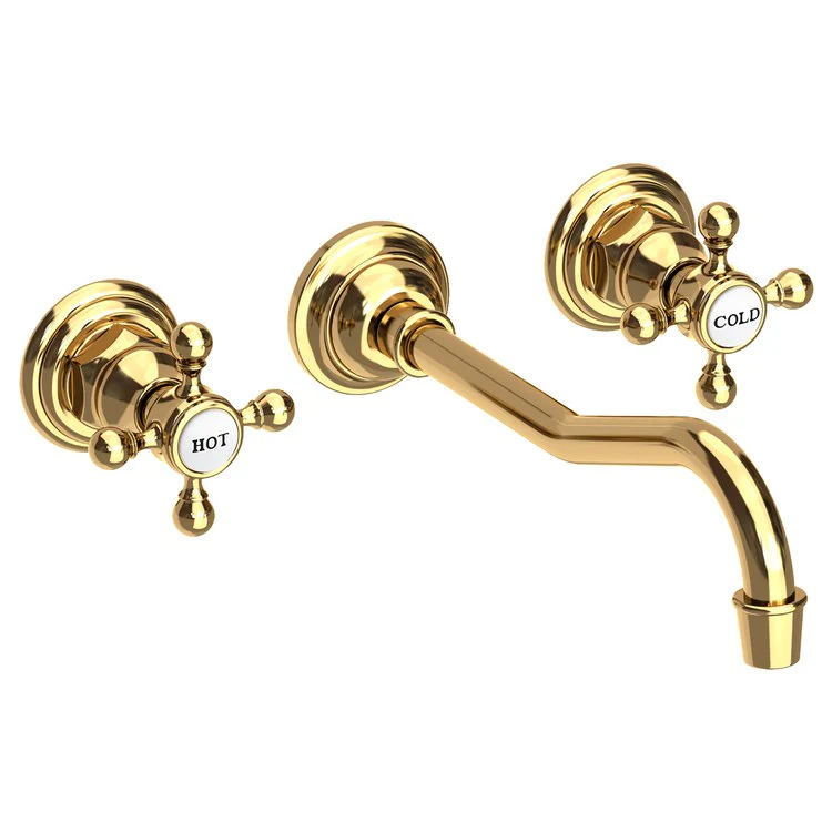 Lavatory Faucet Chesterfield Wall Mount 8 Inch Spread 2 Cross ADA WaterSense English Bronze 1.2 Gallons Per Minute Brass Less Drain Spout Reach 9-3/4 Inch - Frankwebs