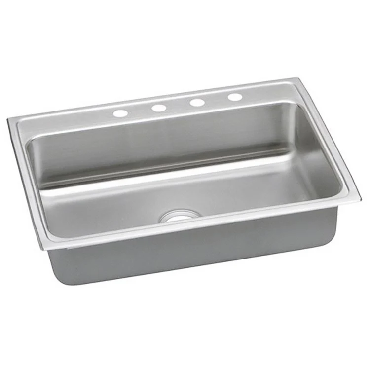 Kitchen Sink Lustertone Classic 31 x 22 Inch Single Bowl 4 Hole ADA Lustrous Satin Drop-In Rectangle Drain Location Rear Center Depth 5 Inch Quick Clip Mounting System Bottom Only Pads - Frankwebs