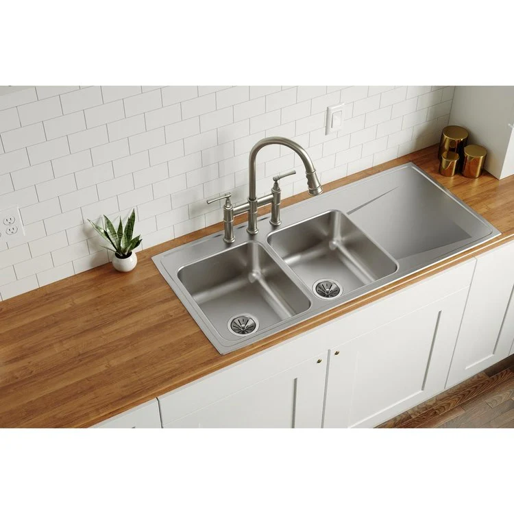 Kitchen Sink Lustertone Classic 48 x 22 Inch Double Bowl Equal with Right Drainboard 3 Hole Lustrous Satin Drop-In - Frankwebs