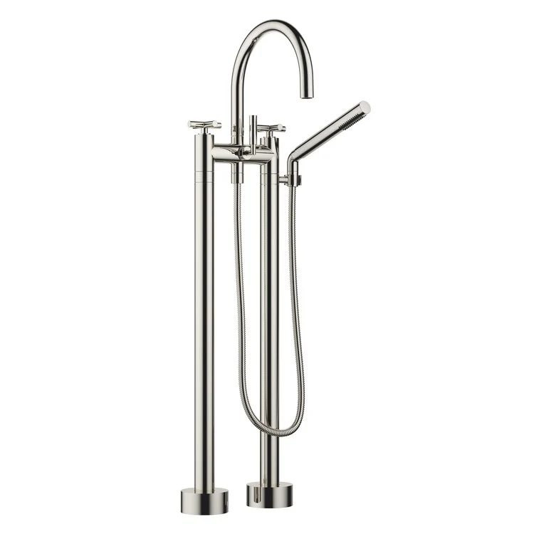 Tub Filler TARA Freestanding Mixer with Handshower 5-7/8 Inch Spread 3 Cross/Lever Brushed Chrome - Frankwebs