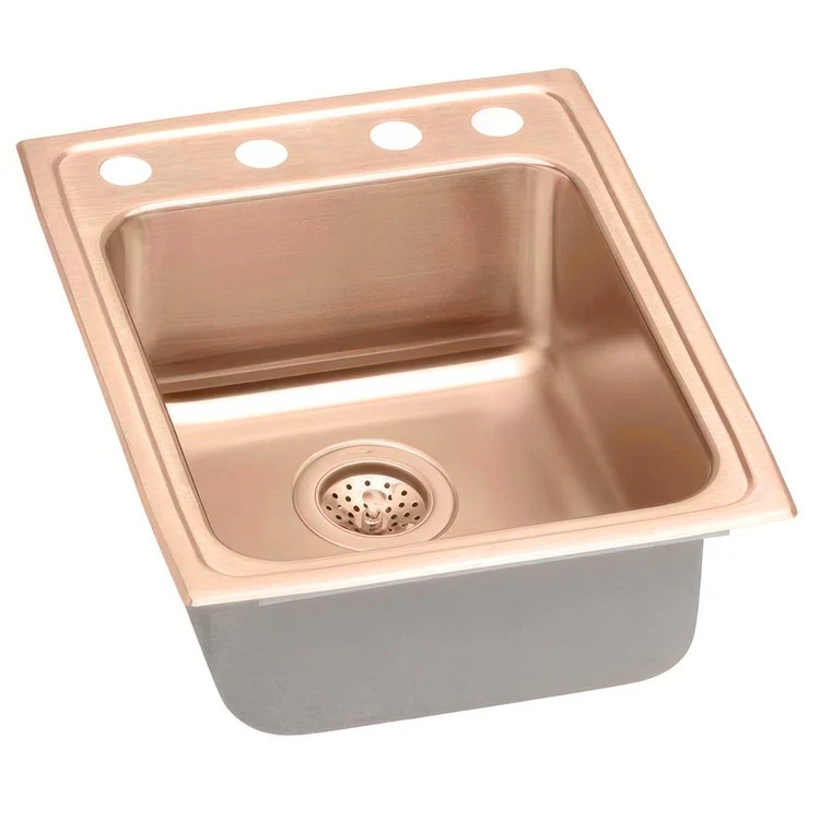 Kitchen Sink 17 x 22 Inch Single Bowl OS4 Hole ADA Copper Drop-In Rectangle Drain Location Rear Center Depth 4-1/2 Inch Bottom Only Pads - Frankwebs