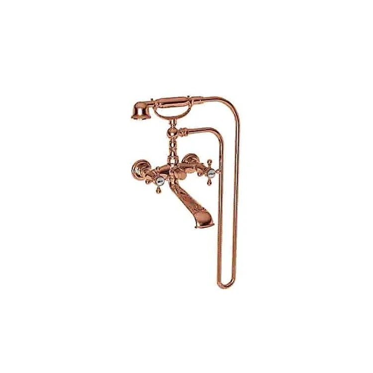 Tub Filler Chesterfield Wall Mount Exposed with Handshower 6 Inch Spread 2 Cross ADA Satin Gold PVD 2 Hole - Frankwebs